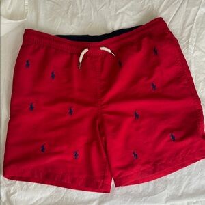 Polo by Ralph Lauren Red Swim Trunks with Embroidered Design